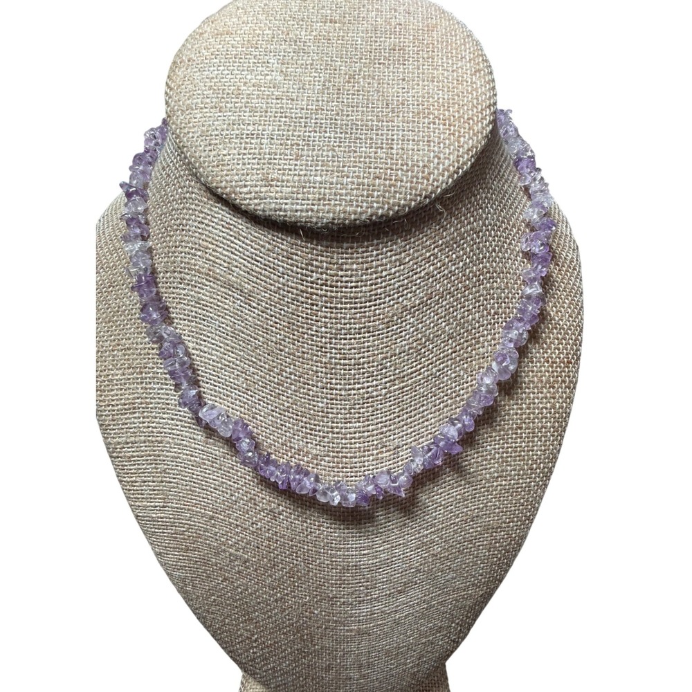 Vintage Natural Amethyst Chip Necklace Purple Gemstone Nugget Barrel Clasp Boho
